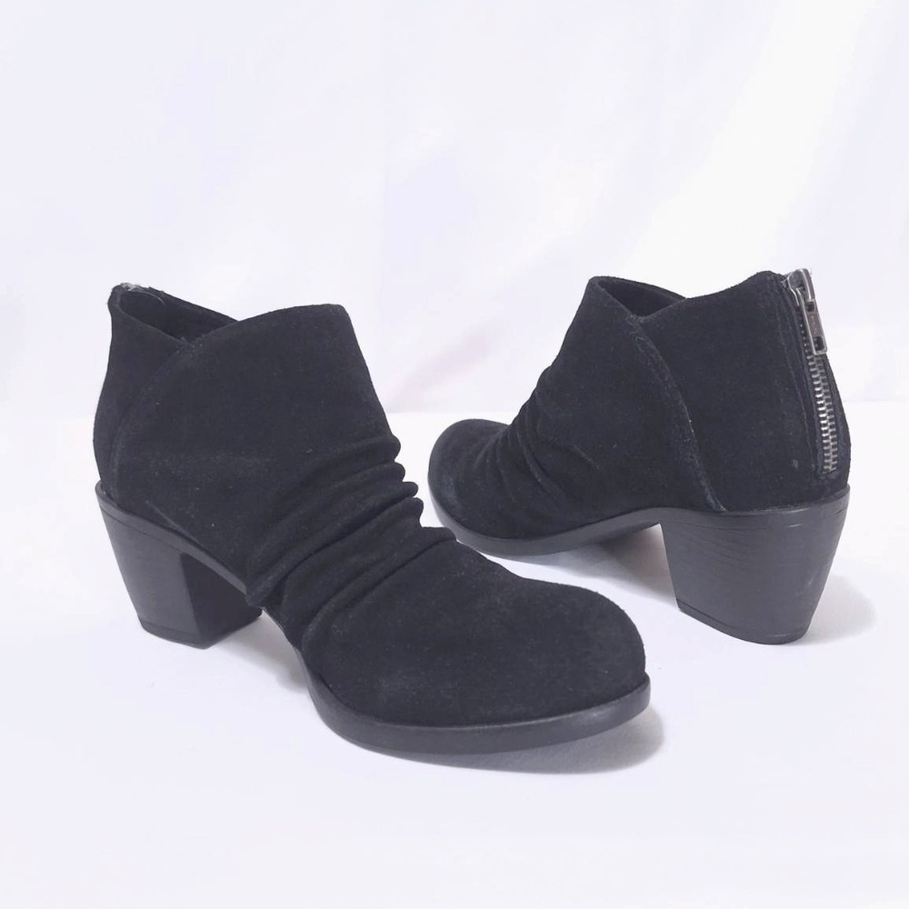 Boc Black Suede Ruched Ankle Booties‎ Back Zip hunky Block Heel Boots Women's 8M